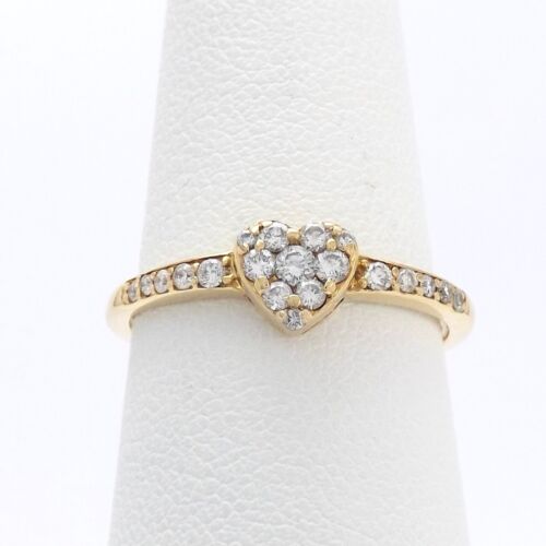 14k Gold Natural Diamond Heart Ring Petite sz7 - image 1