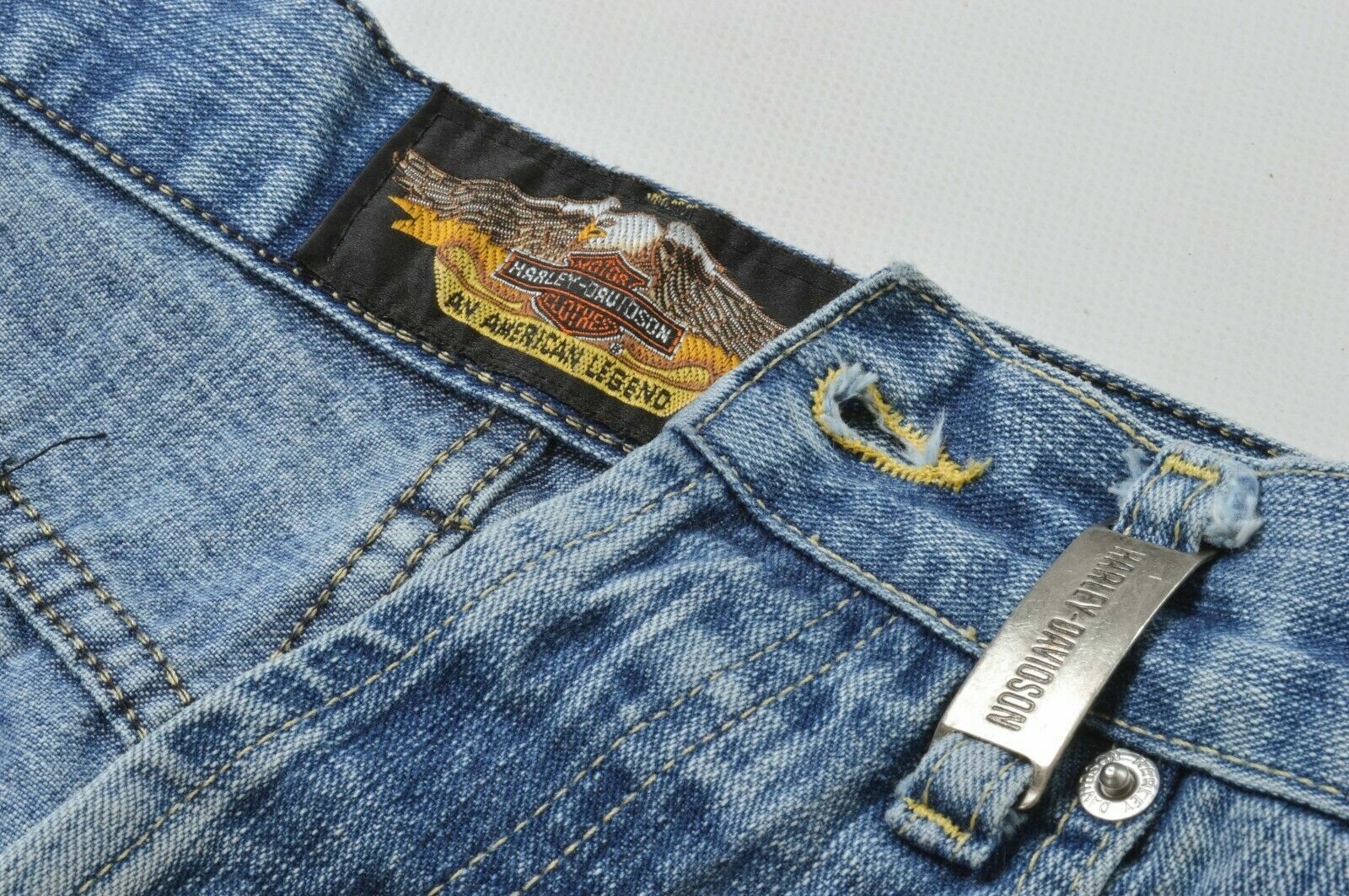 Harley Davidson Vintage 80s Striped Denim Blue Au… - image 7