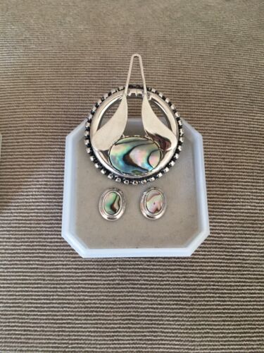 Vintage Natural Abalone Stud Earrings With Pendant - image 1