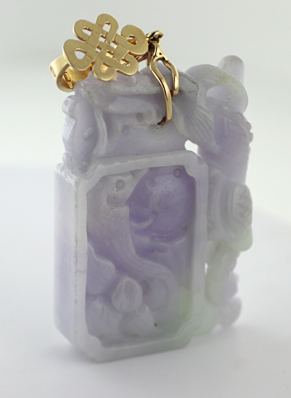 Carved Jadeite, 14K Yellow Gold Pendant - image 5