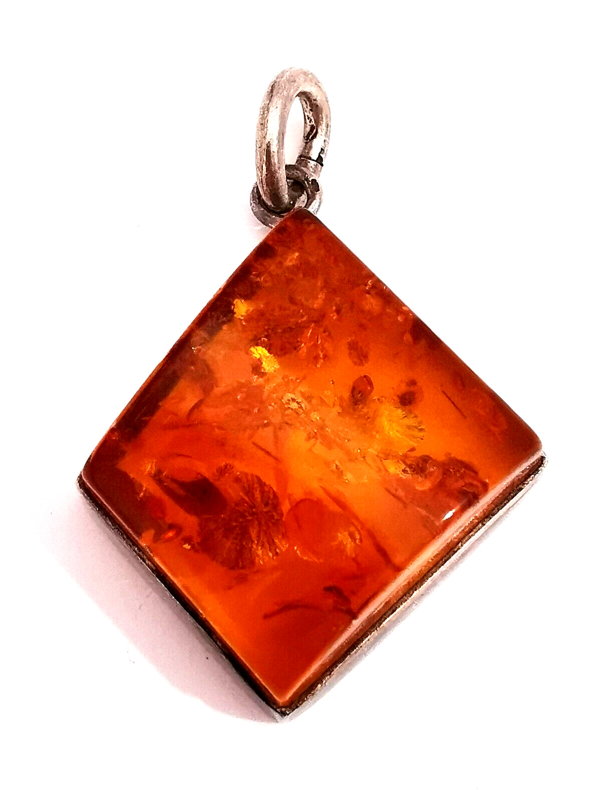 Baltic Amber Pendant Vintage Modernist Sterling S… - image 2