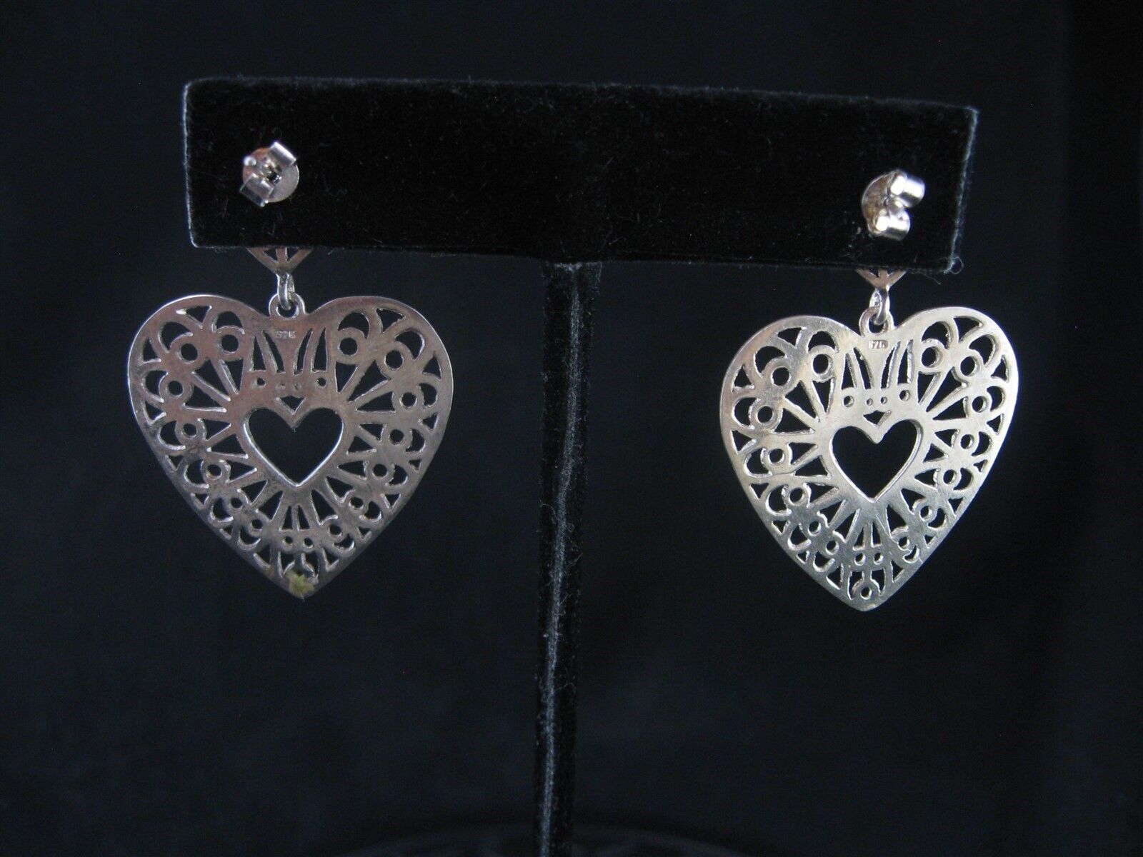 Cut Out Heart Sterling Silver 925 Dangle Earrings - image 5