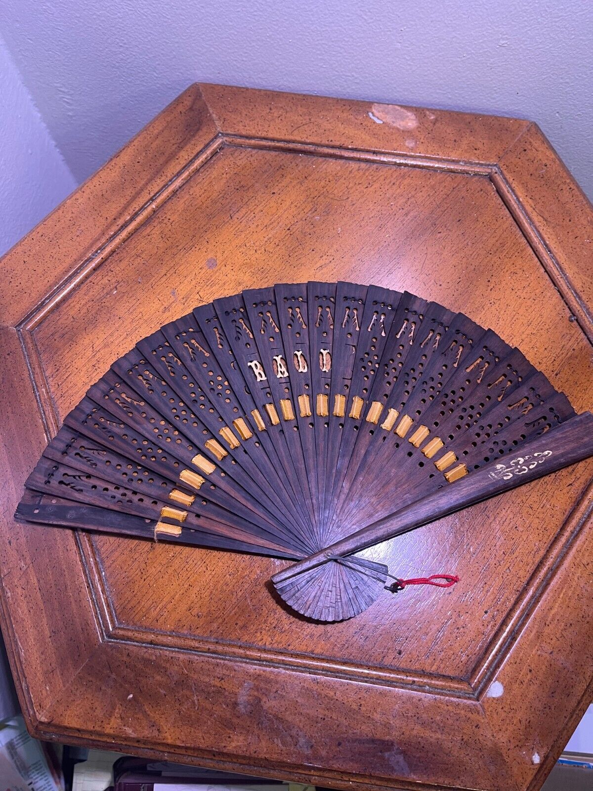 Antique Bali Hand-Carved Wooden Folding Hand Fan … - image 3