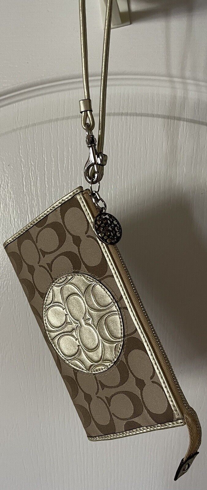 Coach Wristlet-Wallet Signature Sateen Metallic G… - image 1