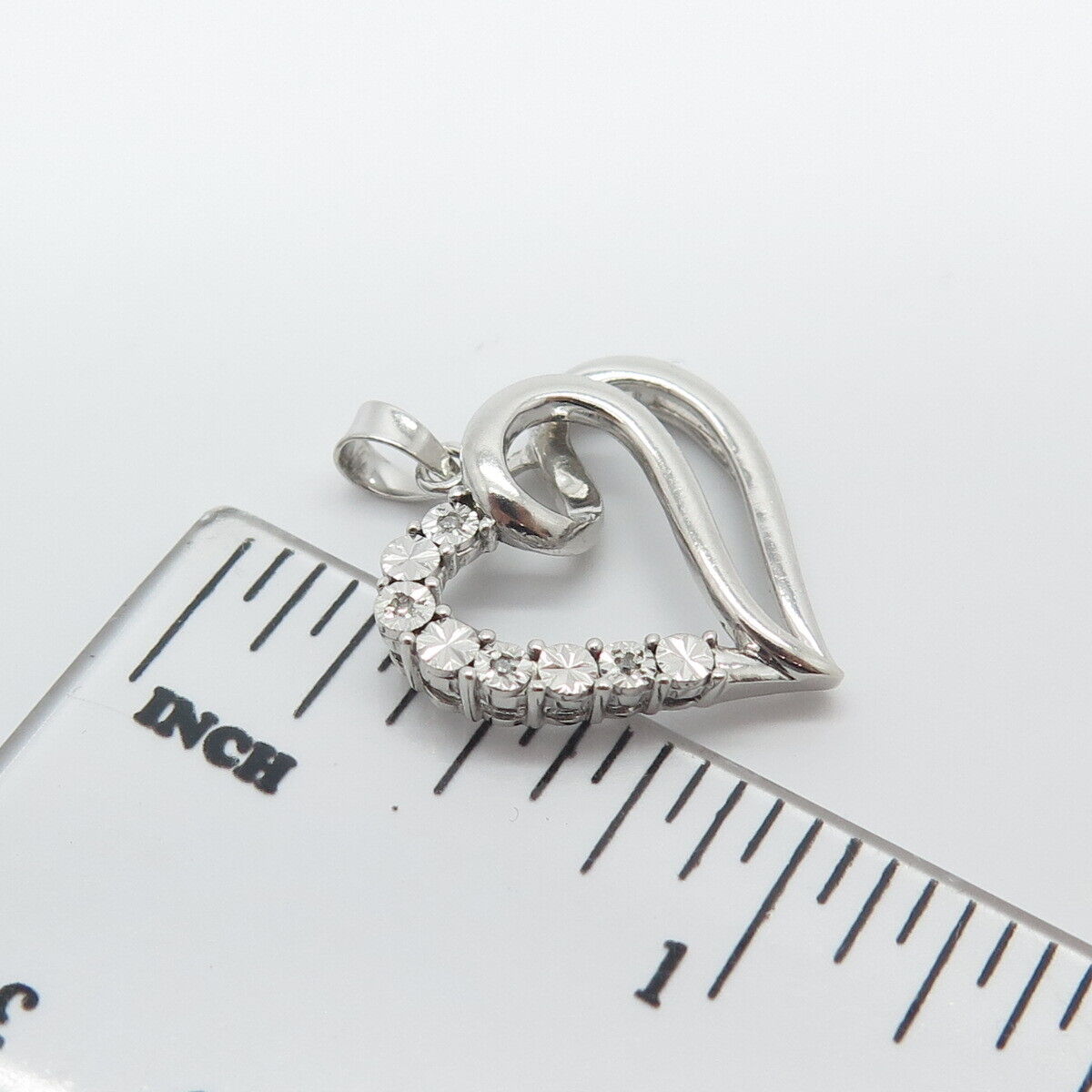 925 Sterling Silver Real Diamond Accent Heart Pen… - image 3