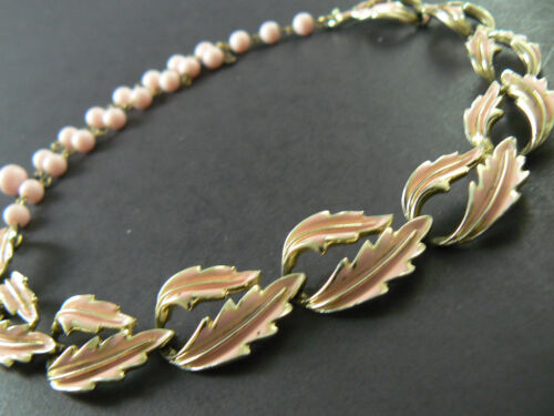 Vintage Necklace Choker Gold Tone Pink Enameled L… - image 1