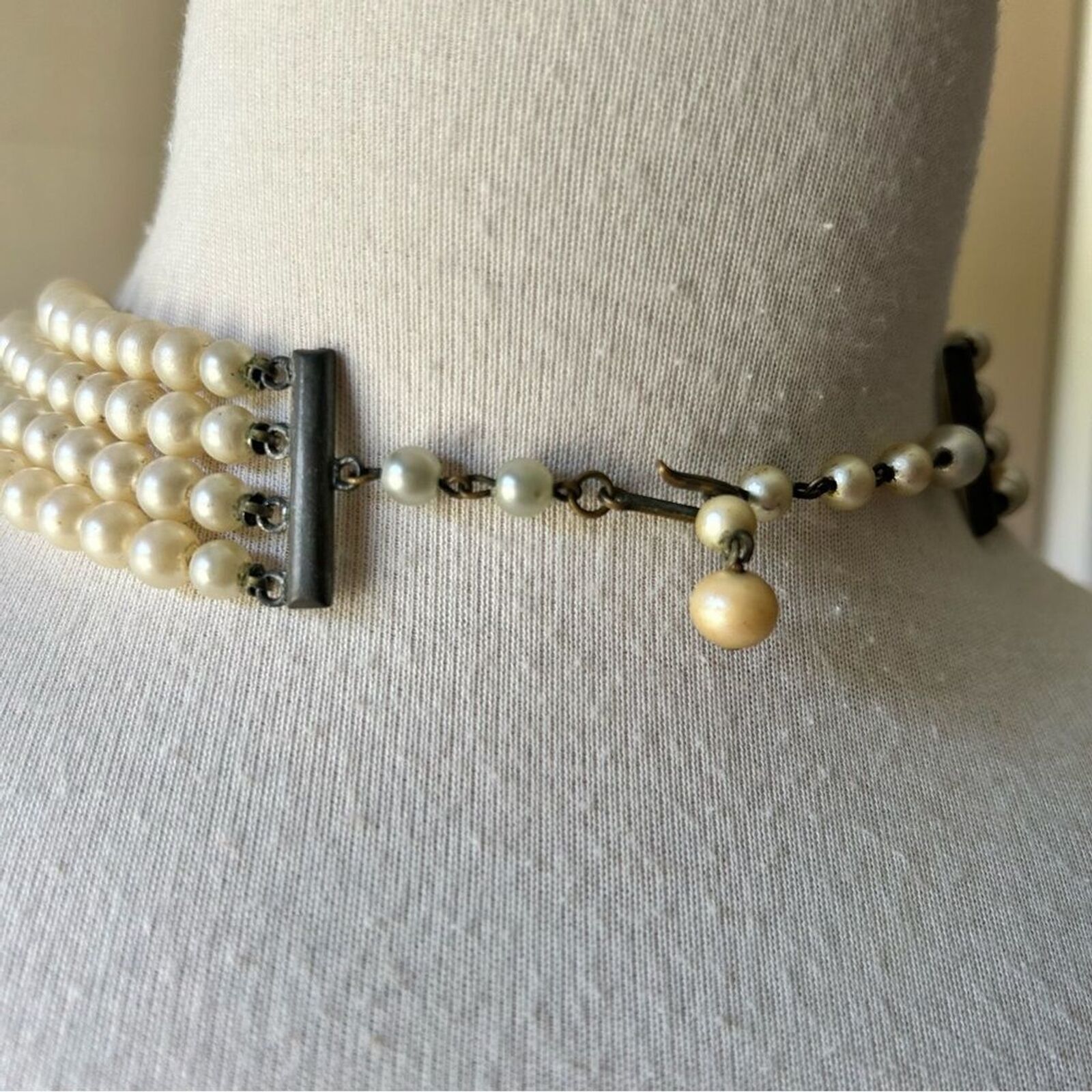 Vintage 1940s Four Strand Faux Pearl Necklace - image 5