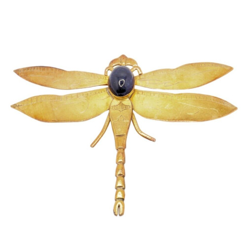 Sterling Silver 925 Large Gold Plated Dragon Fly … - image 1