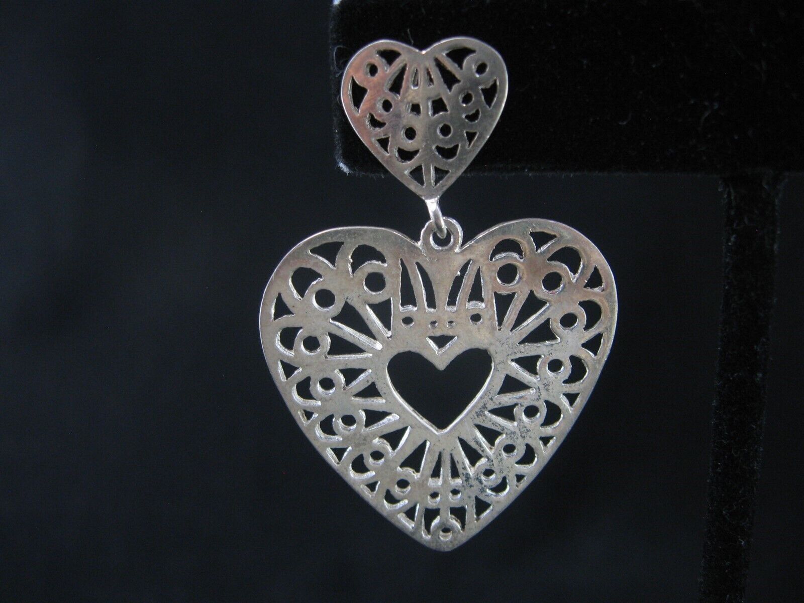 Cut Out Heart Sterling Silver 925 Dangle Earrings - image 2