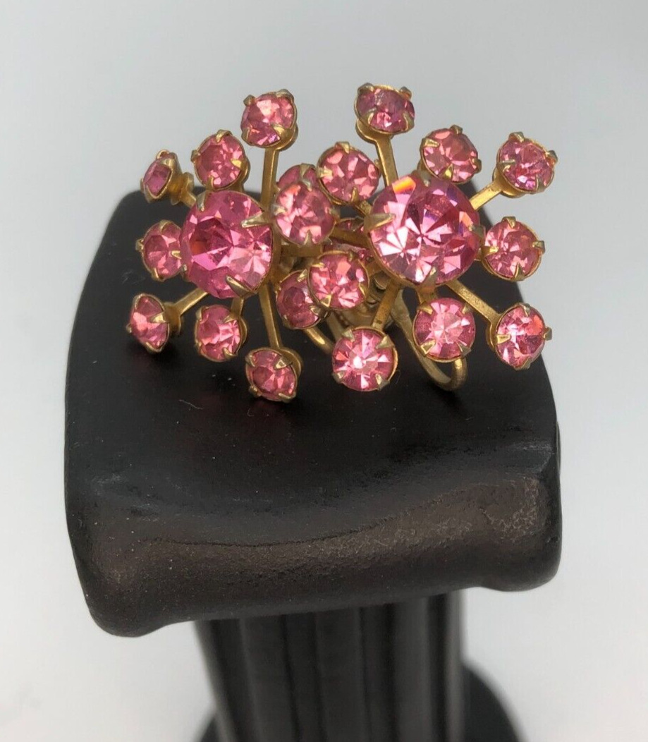 Vintage Pastel Pink Rhinestone Flower Gold Tone S… - image 5