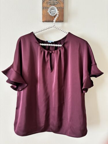 CeCe Womens Size Small Plum Blouse Ruffled Short … - image 1