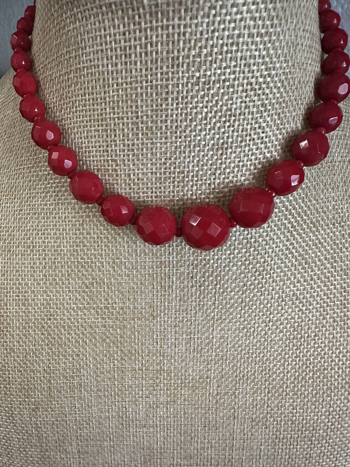 Vintage Red Glass Necklace Art Deco Faceted Beads… - image 3