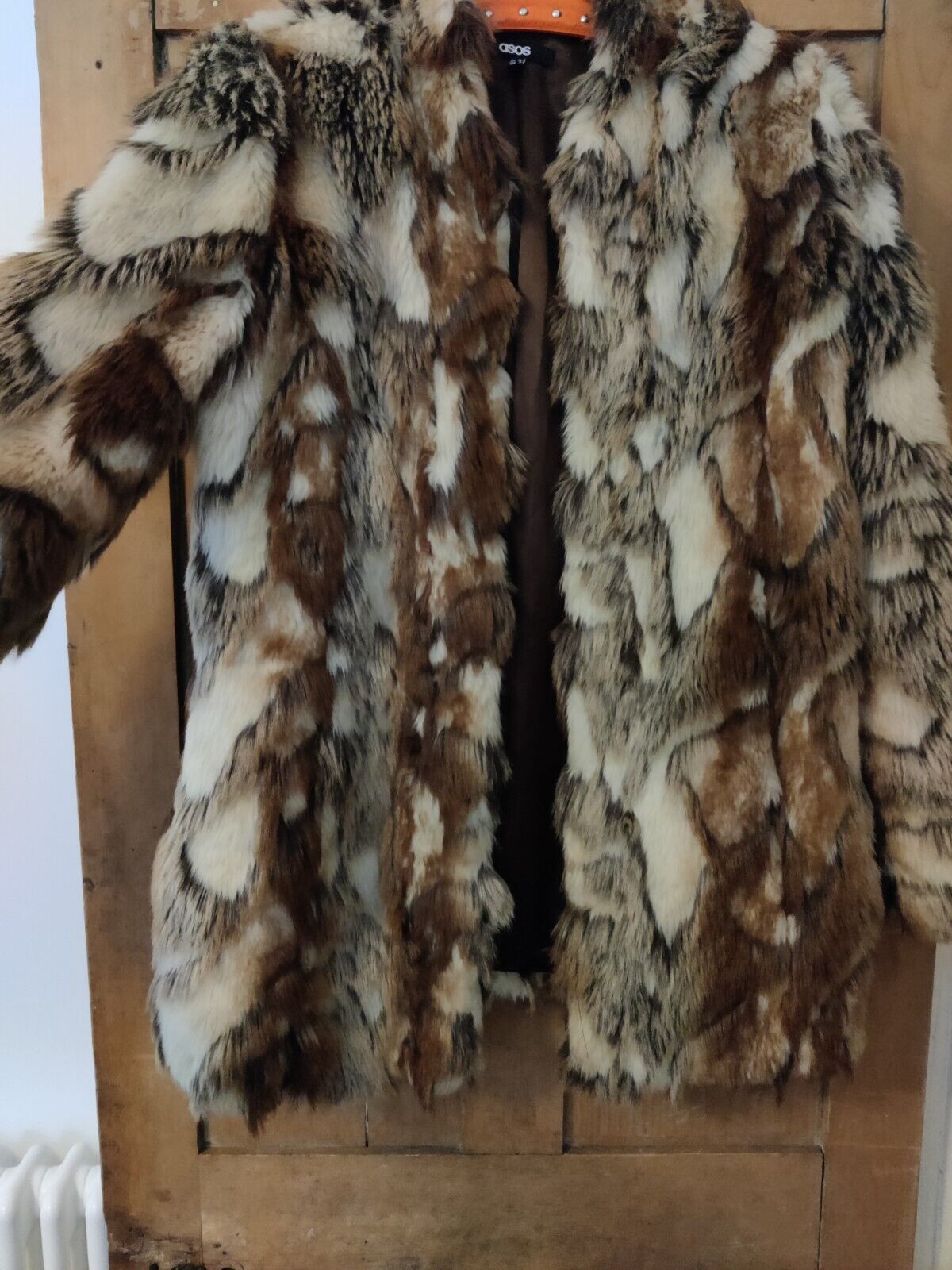 ASOS Faux Fur Shaggy Brown Jacket Coat Size 12 Mi… - image 4