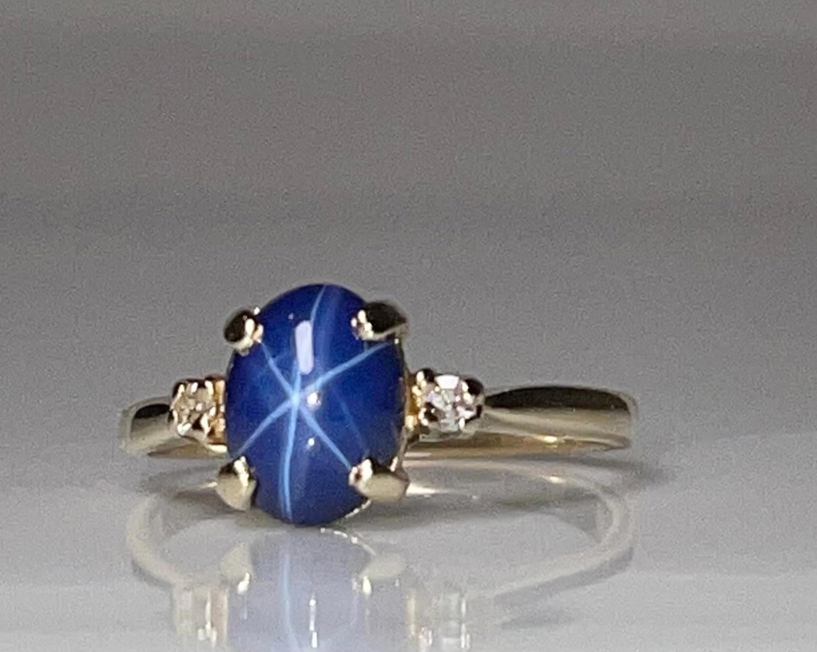 Star Sapphire Ring Diamond 14K Sapphire Genuine L… - image 2