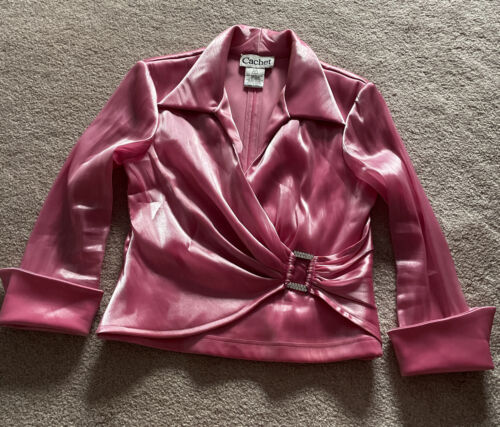 CACHET Shiny Barbie PINK Faux Wrap Evening Blouse… - image 1