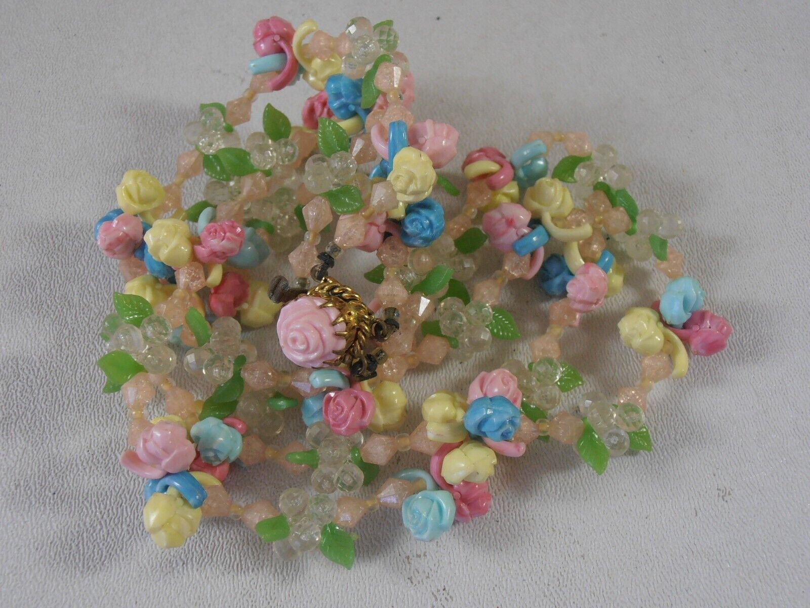 Vtg 1940s Plastic Pink Blue Fruit Salad Roses Mul… - image 10