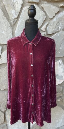 J Jill Crushed Velvet Tunic Top Large Pink Raspber