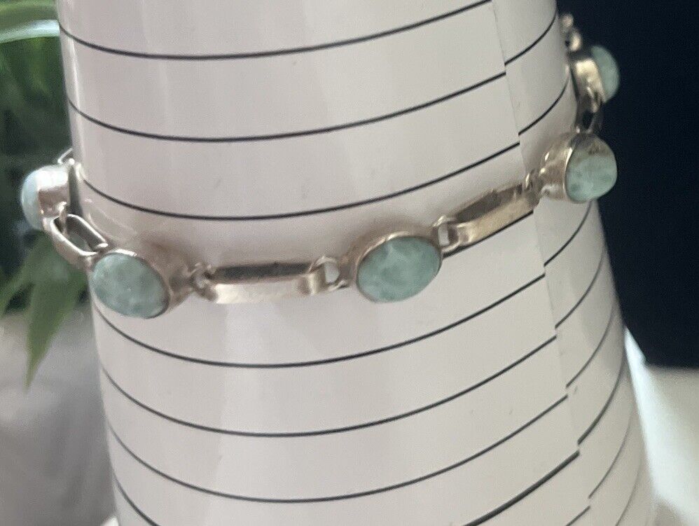 Natural Larimar Bracelet Sterling 925 Silver Blue… - image 8