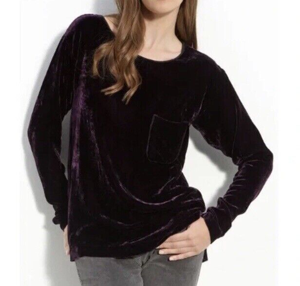 Theory Tehya Crushed Velvet Tunic Top Purple Sz P - image 5