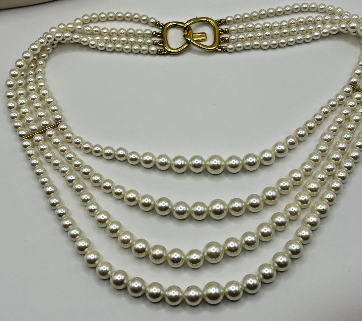 Vintage Four Strand Faux Pearl Statement Necklace - image 2