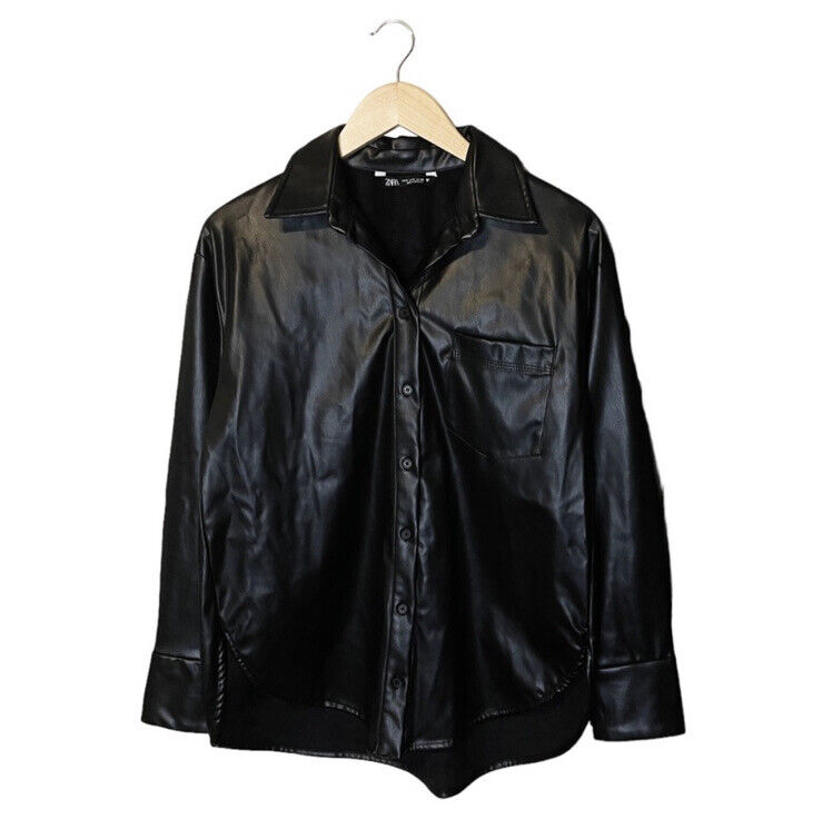 Zara Faux Leather Button Down Shirt Jacket Shacke… - image 2