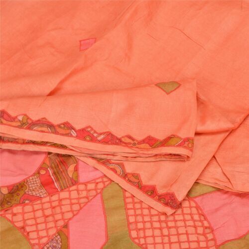 Sanskriti Vintage Peach Indian Saree Pure Silk Emb