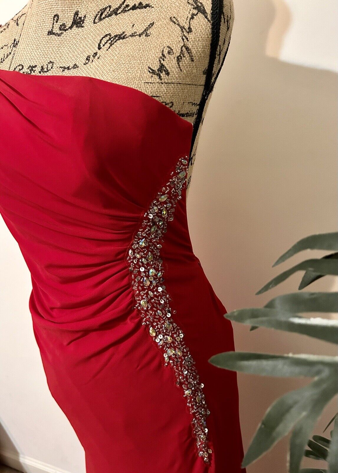 Formal Floor Length, One shoulder, Red Gown with … - image 2