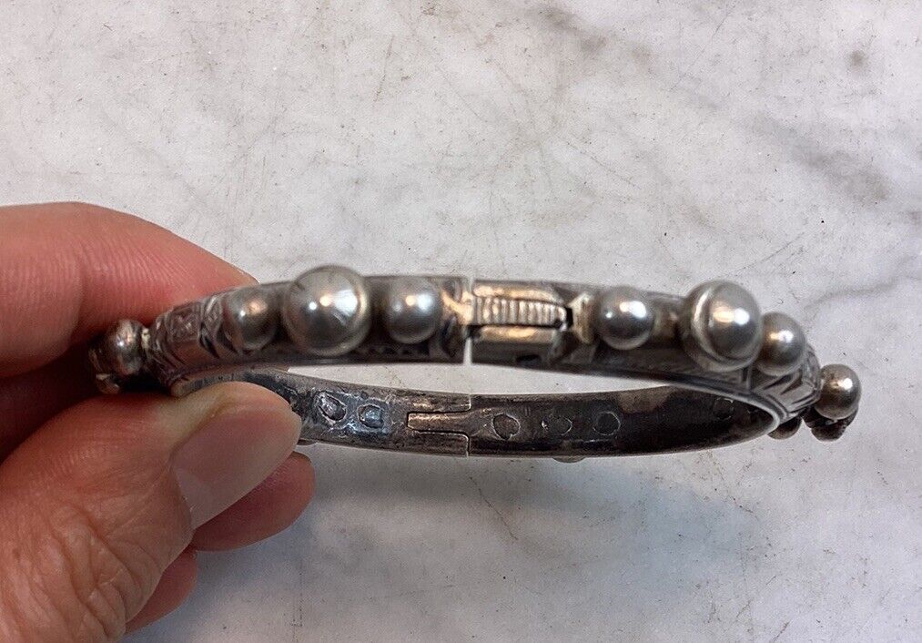 Antique Vintage Morocco Silver Mizam Bangle Brace… - image 1