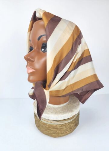 Vintage 1970's Brown, Tan Silk Head Scarf Square … - image 1