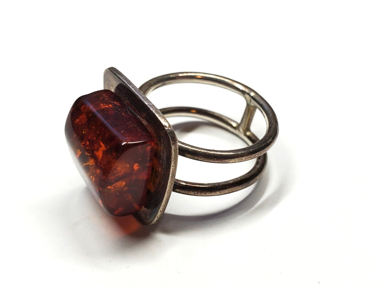 Vintage Sterling Silver 925 Amber Modernist Squar… - image 4