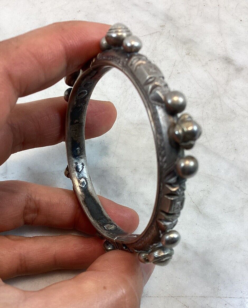 Antique Vintage Morocco Silver Mizam Bangle Brace… - image 8