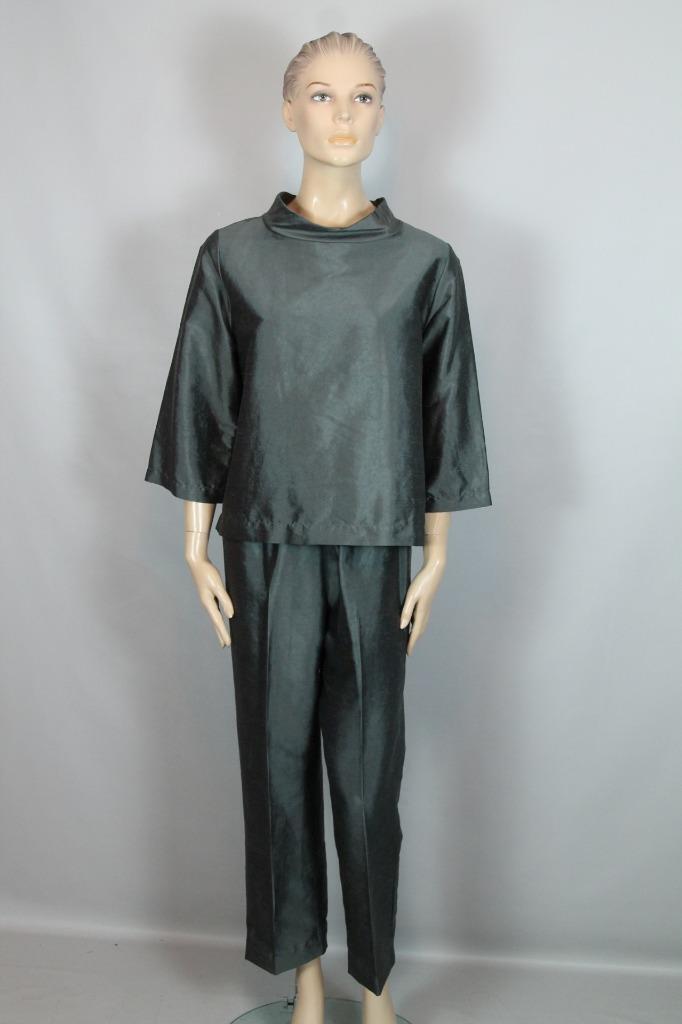 LINDA TILSON Gray Raw Silk Modern Minimalist 2pc … - image 3