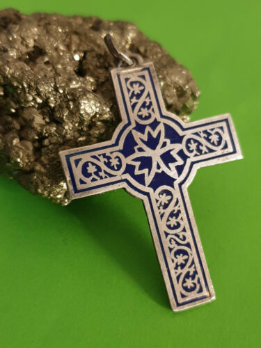 VINTAGE ENAMEL LACQUER STERLING SILVER 950 CROSS. - image 1