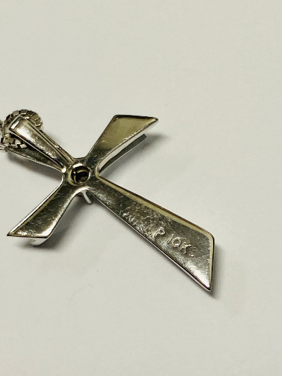 Vintage 10K White Gold Diamond Cross Pendant & 17… - image 7