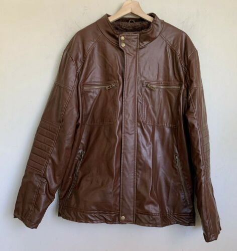 Yoki Mens Moto Jacket Brown Faux Leather Zip Pock… - image 1