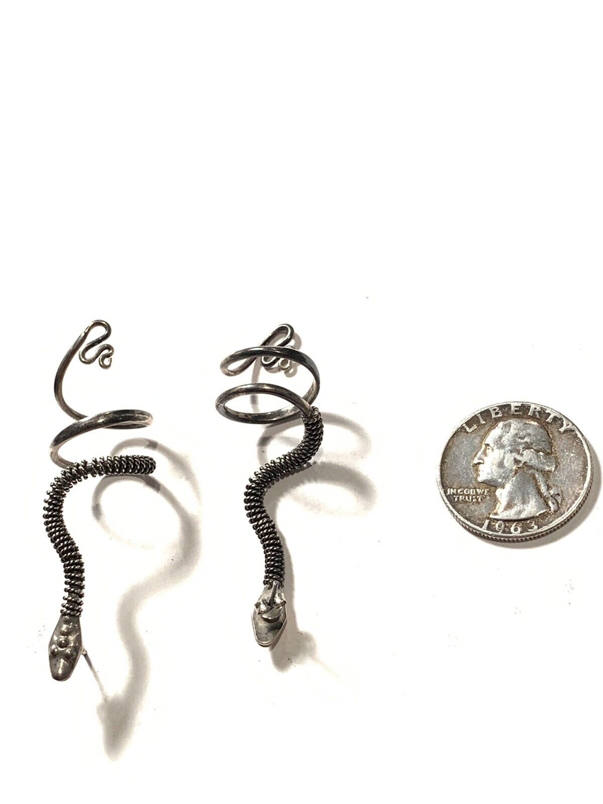 925 Sterling Silver Coiled Snake Earrings - image 5