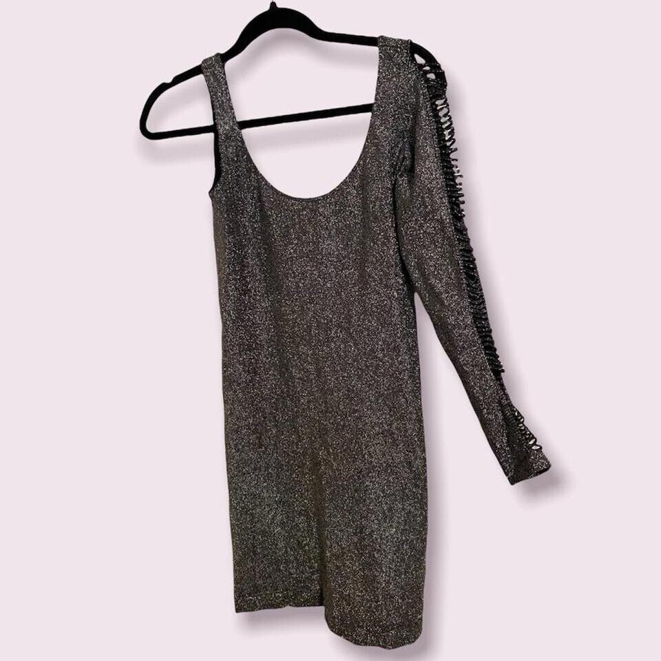 Silver Dress Women Medium Sparkly Asymmetrical Sl… - image 1