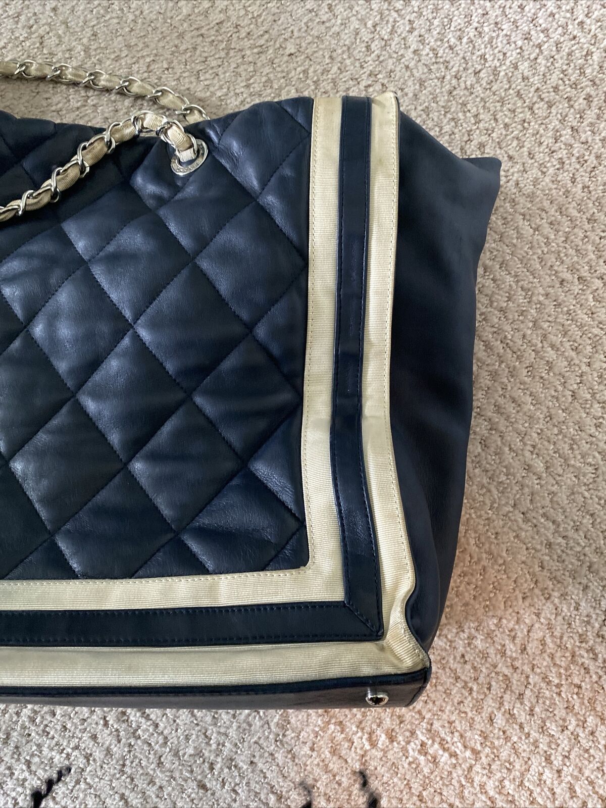 Dark Blue Large Rare Authentic CHANEL Lamb Skin M… - image 7