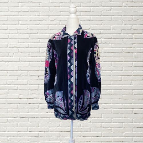 Vintage 60s Emilio Pucci Black Velvet Jacket Purp… - image 1