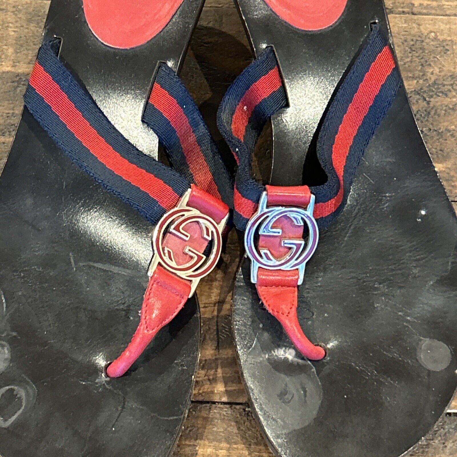 Gucci Double G Slide Black Sandals Size 6.5 Navy/… - image 3