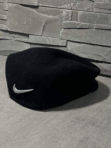 VINTAGE Nike Flat Cap Medium Fleece Newsboy Black 