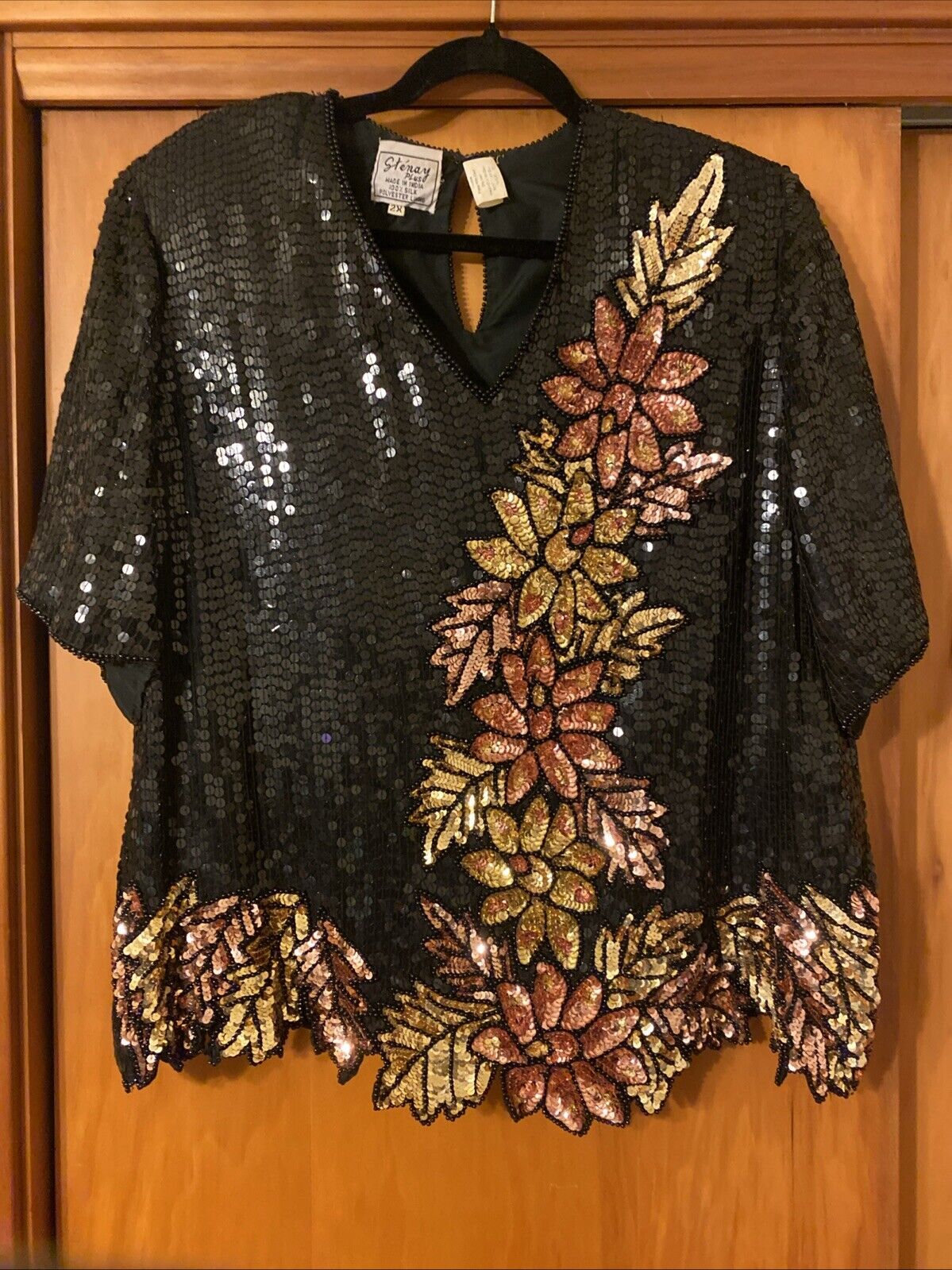 Vintage Stenay Plus Beaded and Sequin Floral Blac… - image 1