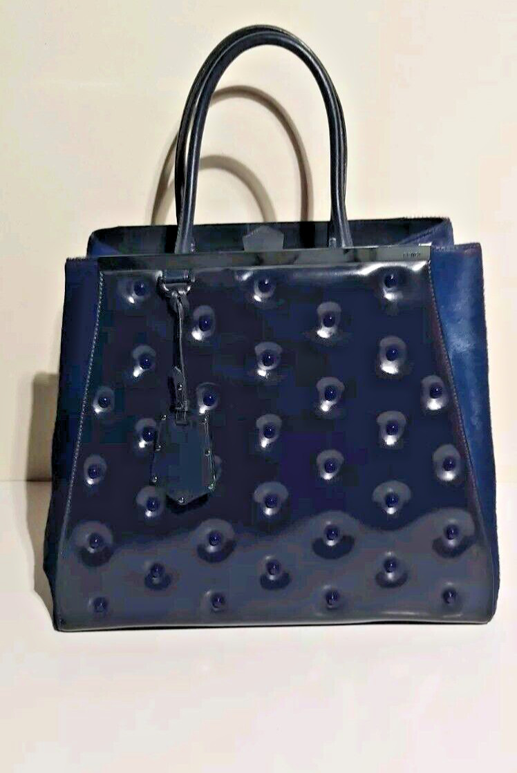 FENDI 2JOURS BLUE LEATHER HANDBAG STUDDED SILVER … - image 4