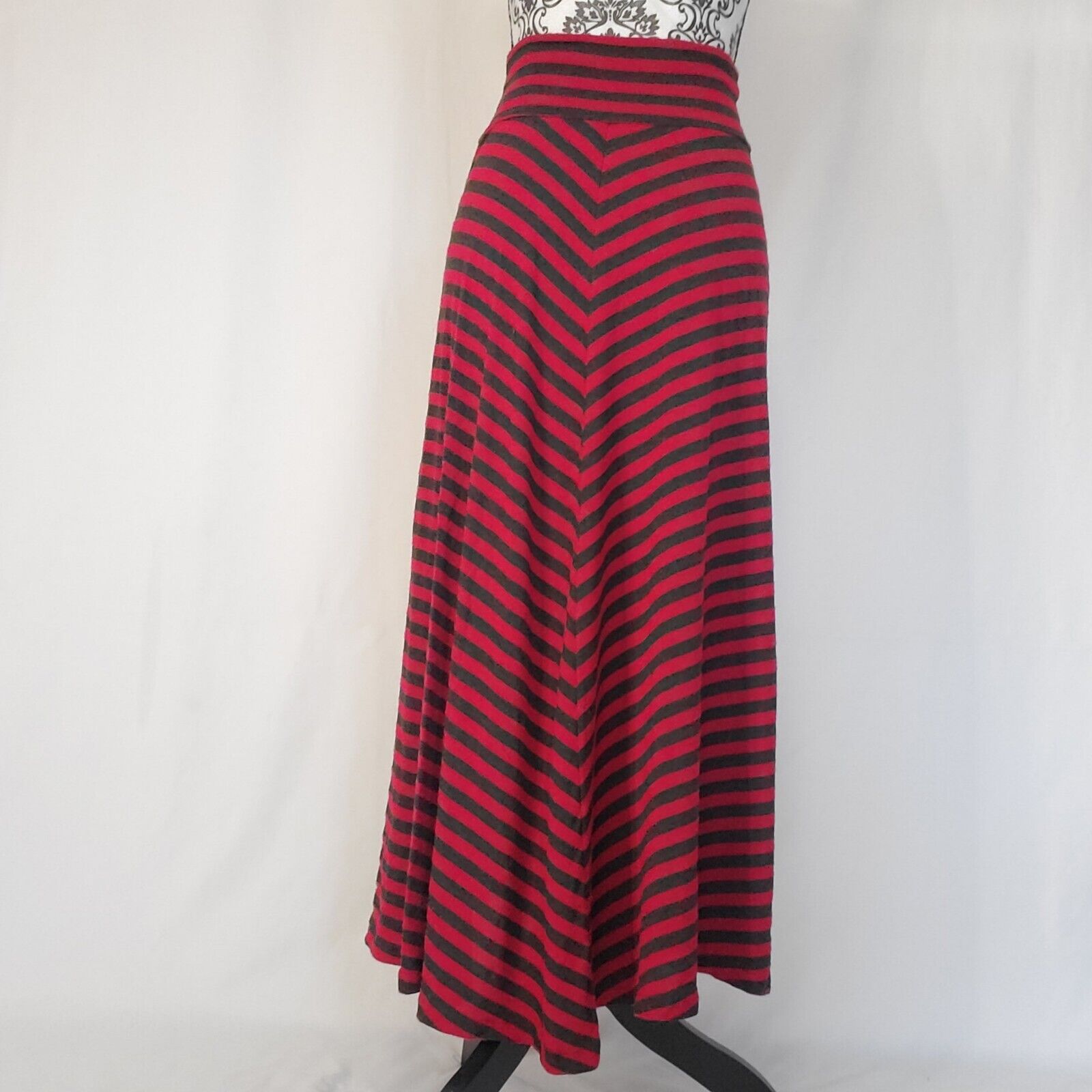 Red And Gray Black Striped Stretchy Maxi Skirt Si… - image 5