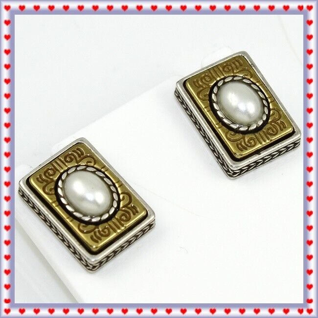 Brighton Vintage Silver Gold Rectangular Post Ear… - image 3