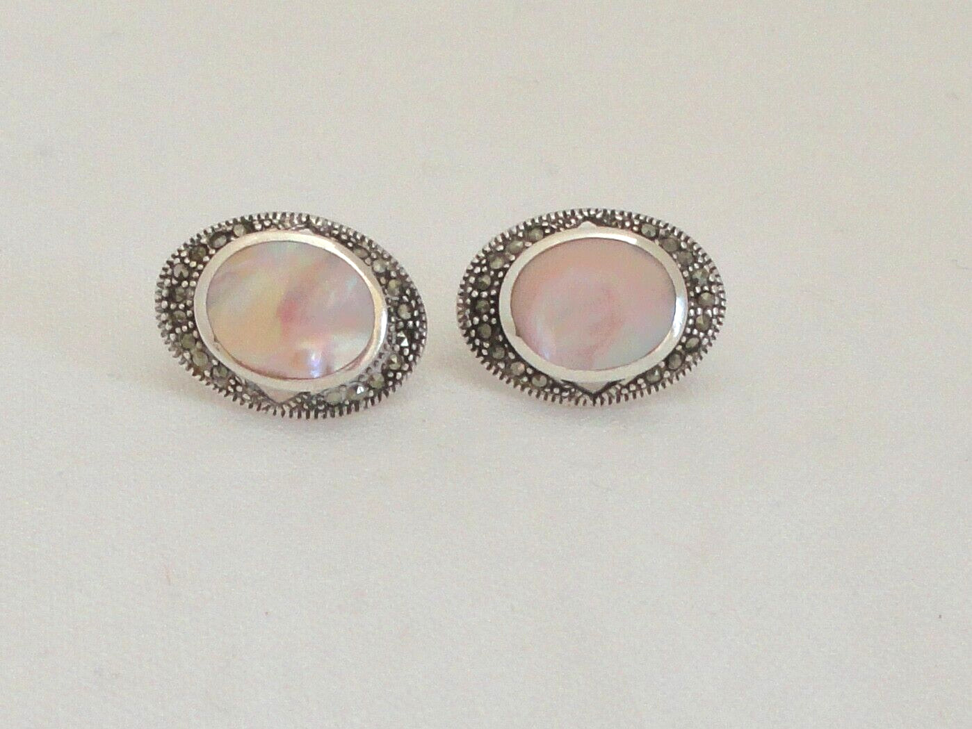 VTG Sterling Silver .925 Pink Quartz Marcasite Bo… - image 4