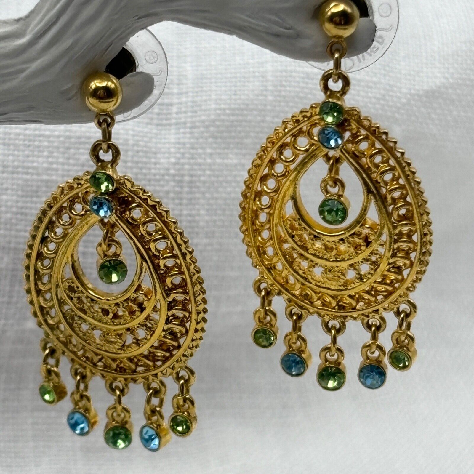 Joan Rivers Gold Tone Blue & Green Crystals Filig… - image 1