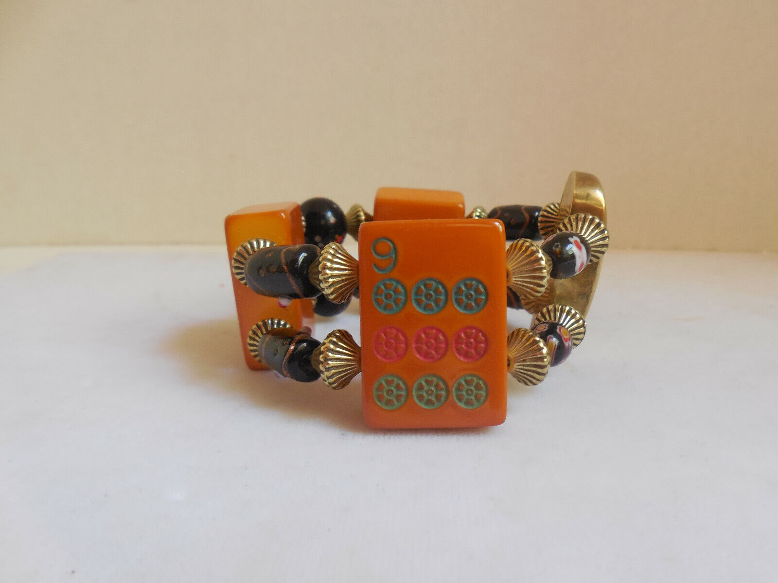 Vintage Bakelite Mahjong Tile Stretch Bracelet - image 4