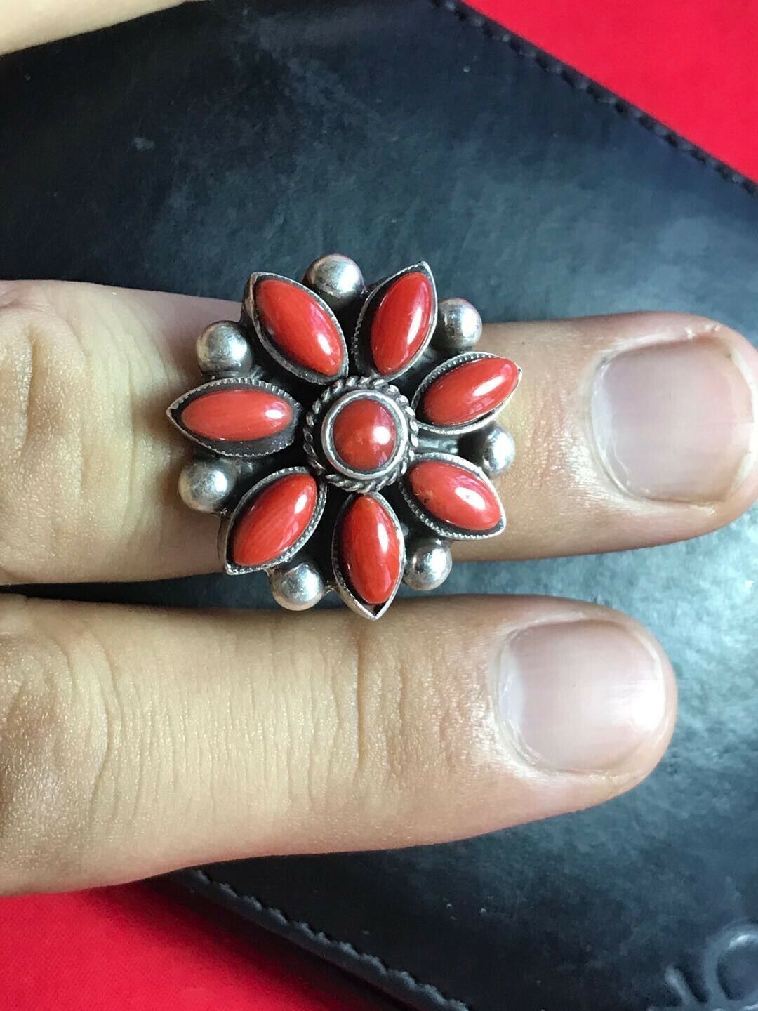 Women's 3 Rings Silver and Coral Tibetan, Nepal, … - image 10