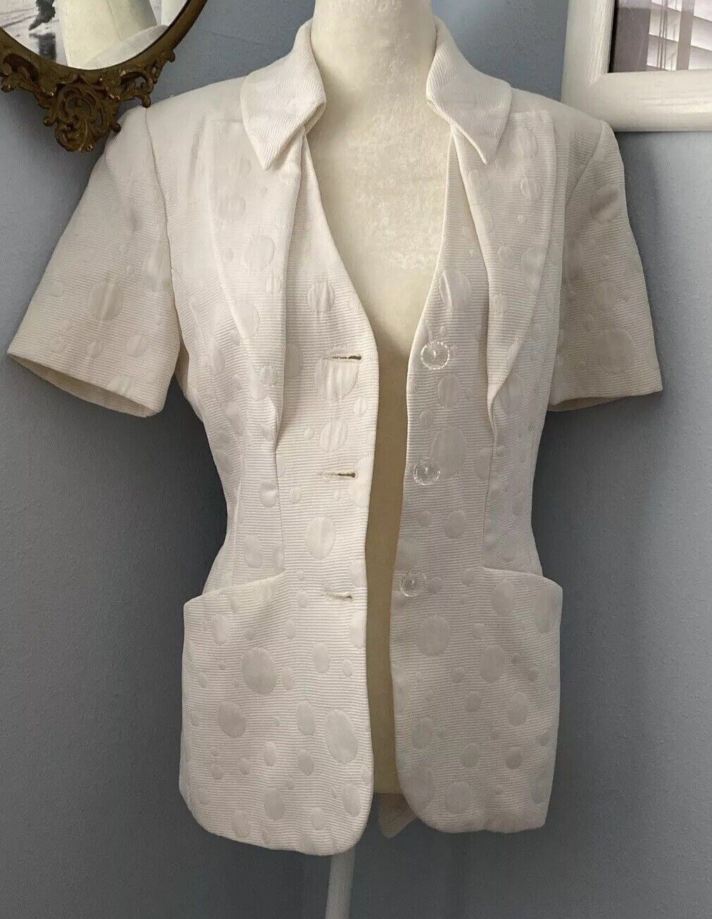 MAX NUGUS Haute Couture Blazer Jacket Sz XS S Whi… - image 7